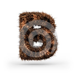 Uppercase fluffy and furry font. Letter B. 3D