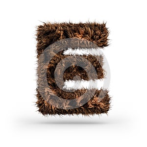Uppercase fluffy and furry font. Letter E. 3D