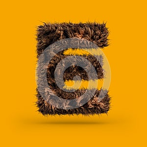 Uppercase fluffy and furry font. Letter E. 3D