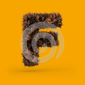 Uppercase fluffy and furry font. Letter F. 3D