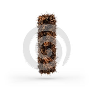 Uppercase fluffy and furry font. Letter I. 3D