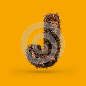 Uppercase fluffy and furry font. Letter J. 3D