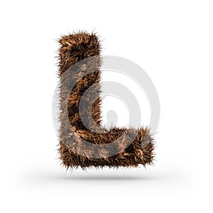 Uppercase fluffy and furry font. Letter L. 3D