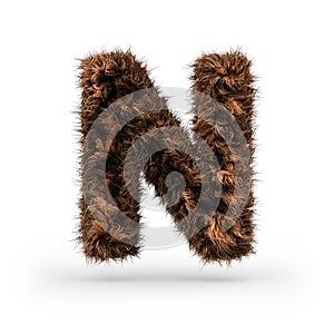 Uppercase fluffy and furry font. Letter N. 3D
