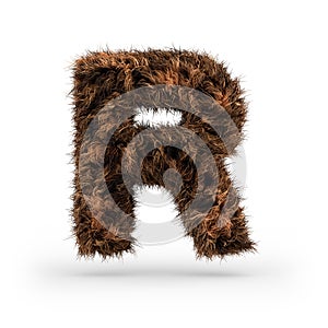 Uppercase fluffy and furry font. Letter R. 3D