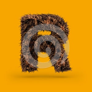 Uppercase fluffy and furry font. Letter R. 3D