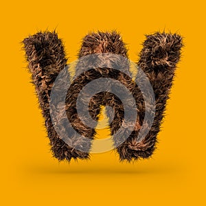 Uppercase fluffy and furry font. Letter W. 3D