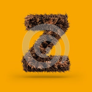 Uppercase fluffy and furry font. Letter Z. 3D