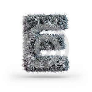 Uppercase fluffy and furry gray font. Letter E. 3D