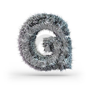 Uppercase fluffy and furry gray font. Letter G. 3D