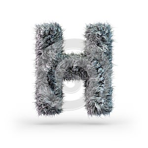 Uppercase fluffy and furry gray font. Letter H. 3D