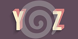 uppercase letters YZ, 3d alphabet, graphic design elements, 3d rendering