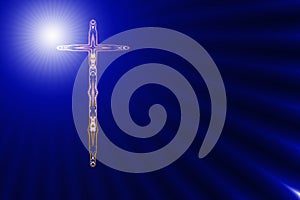 Upright cross in Divine light photo