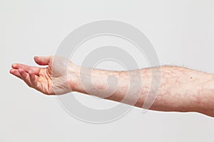 Upright forearm with red skin capillary network