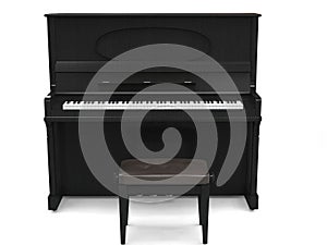 Upright piano and small piano bench photo