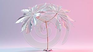 Metallic Plant With Metal Leaves On Pink Background photo