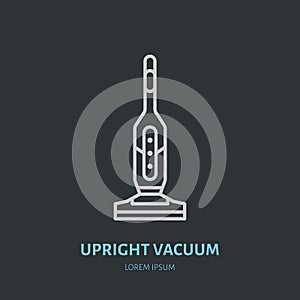 Upright vacuum cleaner flat line icon, logo. Vector illustration of household appliance for housework equipment shop or