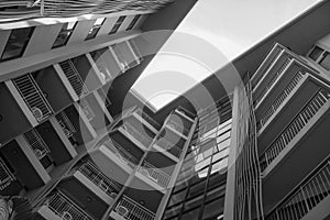 Uprisen angle view of buildings architecture of hotel.