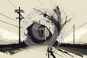Uprooted trees, broken roads, collapsed buildings, debris-filled streets, deserted homes, snapped power lines, evocative