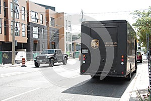 tor, canada - august 14, 2023: ups logistics company franchise delivery truck van vehicle parked 4 p 17 h
