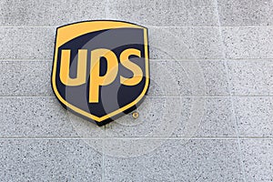 UPS logo on a wall