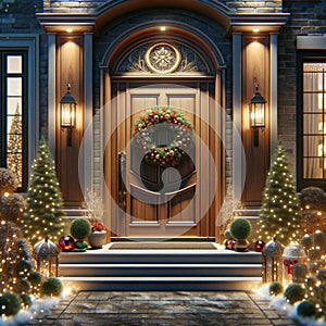 Upscale Front Entrance Door Decorations Christmas Holiday Celebrating Season Wreath AI Generated