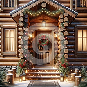 Upscale Front Entrance Door Decorations Christmas Holiday Celebrating Season Wreath AI Generated