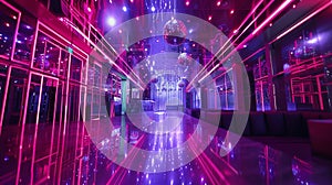 Upscale hotel discotheque with pulsating lights and dance music