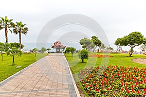 Upscale hotel and Inviting Courtyard and garden on lake Titikaka, Peru