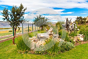 Upscale hotel and Inviting Courtyard and garden on Titikaka, Peru in South America