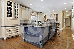 Upscale kitchen with granite island photo