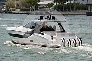 Upscale Motorboat Powered by Four Outboard Engines