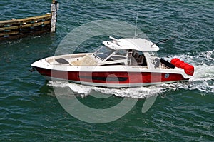 Upscale Red and White Motor Boat