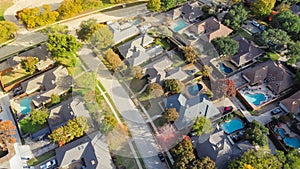 Upscale single family home with swimming pool and colorful fall foliage near Dallas, Texas, America