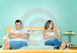Upset Caucasian Couple Not Getting Along In Bed
