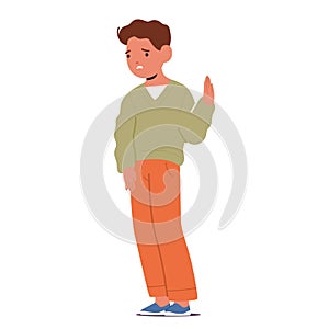 Upset Child Frowns And Pouts, Feeling Hurt Or Slighted. Boy Character Expresses Displeasure Or Indignation photo