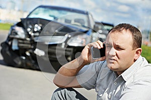 Upset driver man after car crash