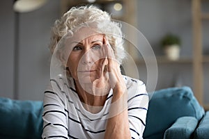 Upset elderly woman feel lonely suffer from depression