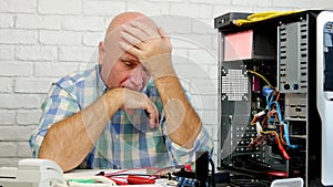 Upset Engineer in a Computer Center Gesticulate Disappointed