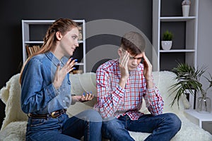 Upset frustrated girlfriend thinking of family conflicts after fight with girlfriend, sad thoughtful wife disappointed