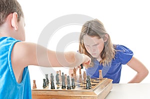 Upset girl during chess game