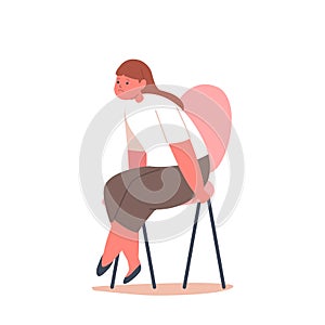 Upset Girl with Sad Face Sitting on Chair Isolated on White Background. Little Kid Character Afraid of Smth, Depression