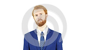 Upset Hopeless Sad Red Hair Beard Businessman, White Background