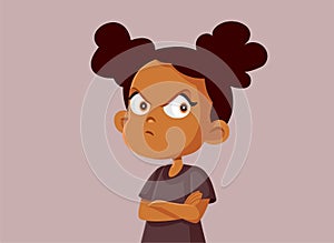 Upset Little Girl Frowning Vector Cartoon