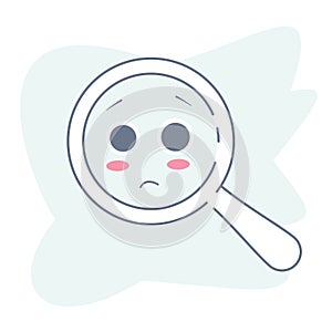 Upset magnifying glass, cute not found symbol and unsuccessful s