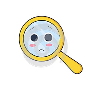 Upset magnifying glass, cute not found symbol and unsuccessful search.Zoom for 404 icon, no suitable results photo