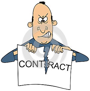 Upset man ripping up a contract