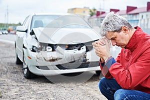 Upset man after wreck car crash