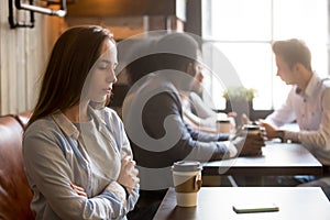 Upset rejected girl ghosted by boyfriend in coffeeshop