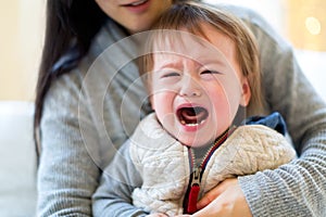 Upset toddler boy crying